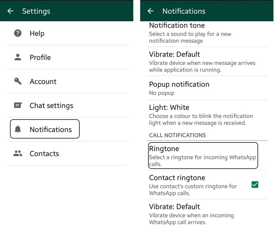 Les instructions sur la façon de modifier les sonneries d’appels vocaux dans l’application WhatsApp